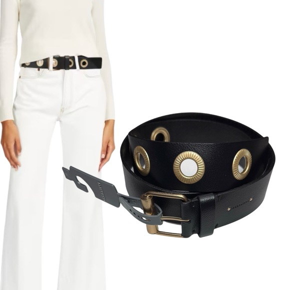All Saints NWT Black Genuine Leather Eyelet Belt main image 8
